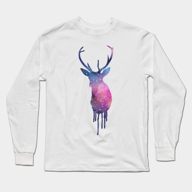 Watercolor cosmic deer Long Sleeve T-Shirt by SouthPrints